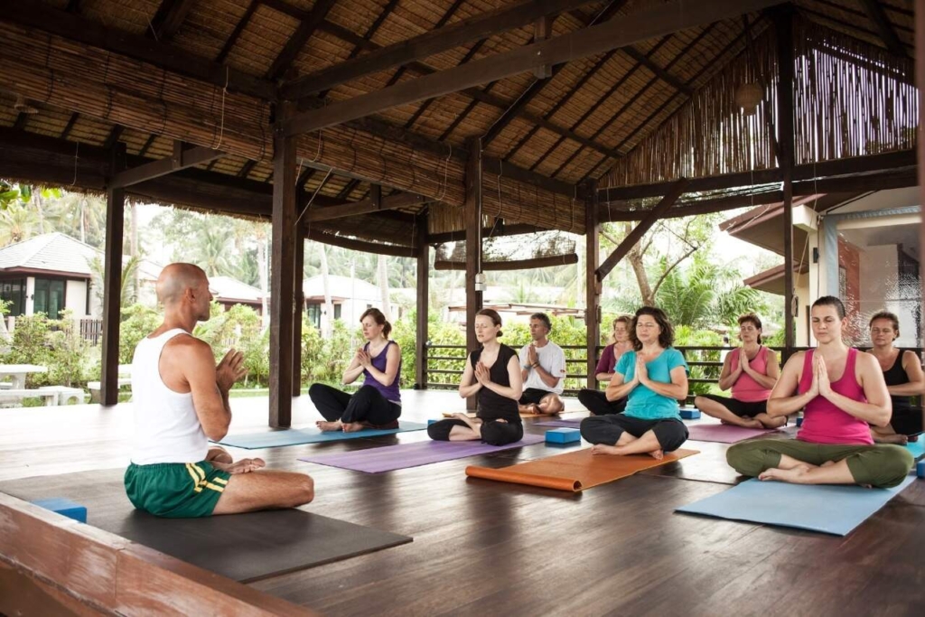 Company employees on a wellness retreat